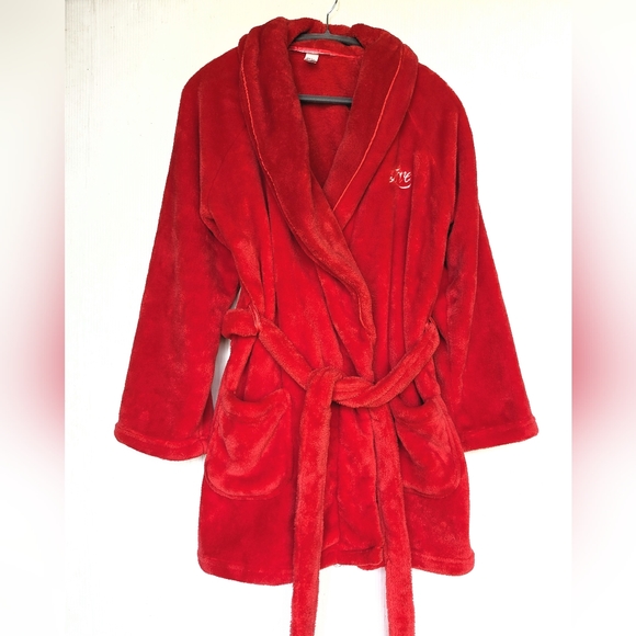 VICTORIA'S SECRET women's red plush soft and cozy fleece bath robe - Picture 1 of 12